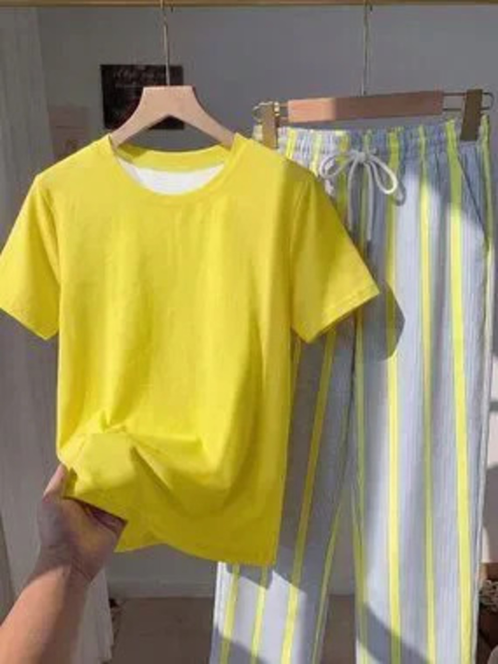 ZARA Multicolor Casual Women's Short Sleeve Top & Striped Pants Set